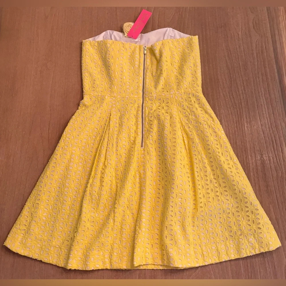 Lilly Pulitzer Yellow Eyelet Strapless Fit & Flare Blossom Dress NWT Size 10 - Picture 6 of 15